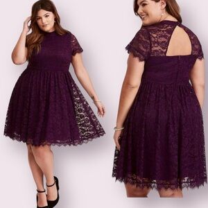 Torrid Deep Purple High Neck Lace Skater Party Dress Size 18